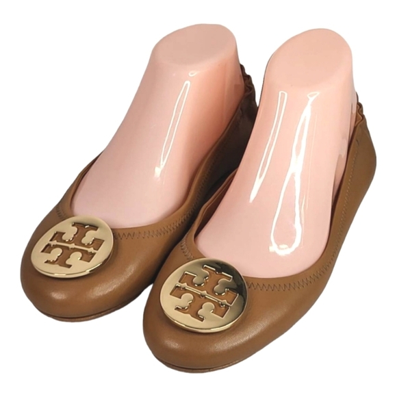 Tory Burch Minnie Royal Tan Leather Travel Ballet Flats Size 8M - Picture 13 of 13